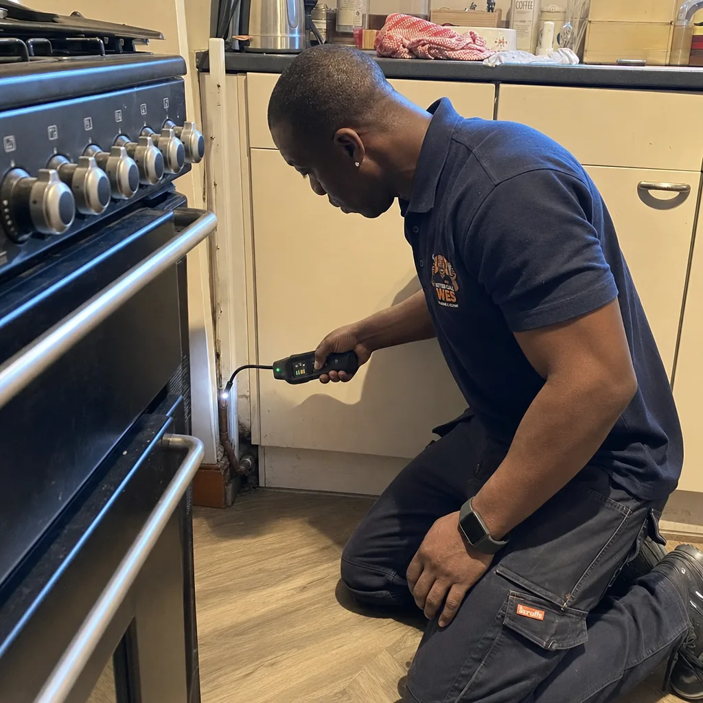 Better Call Wes, Electronic leak detection, behind the cooker
